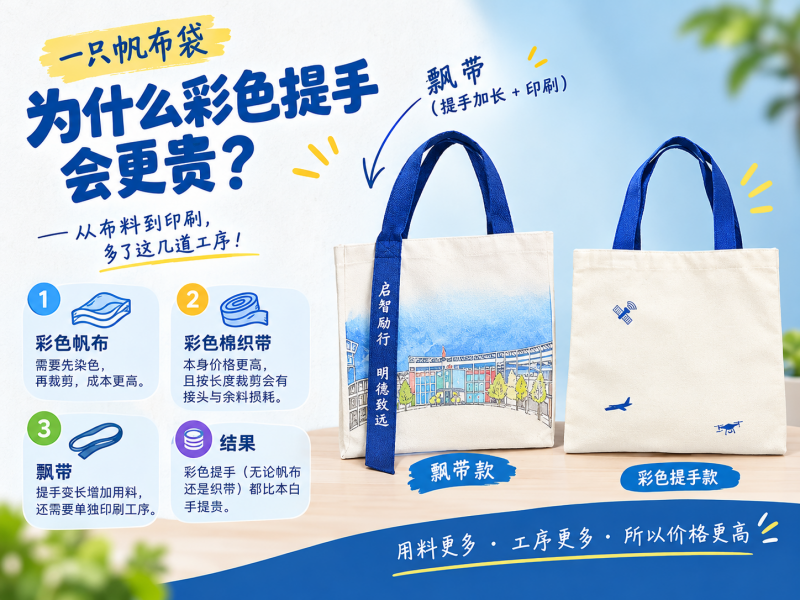 帆布袋手提为什么彩色的更贵？彩色织带与飘带的成本账