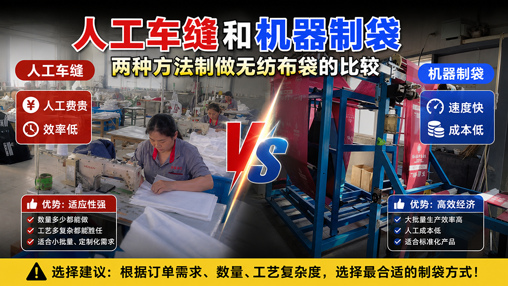 人工车缝无纺布袋与机器制袋比较