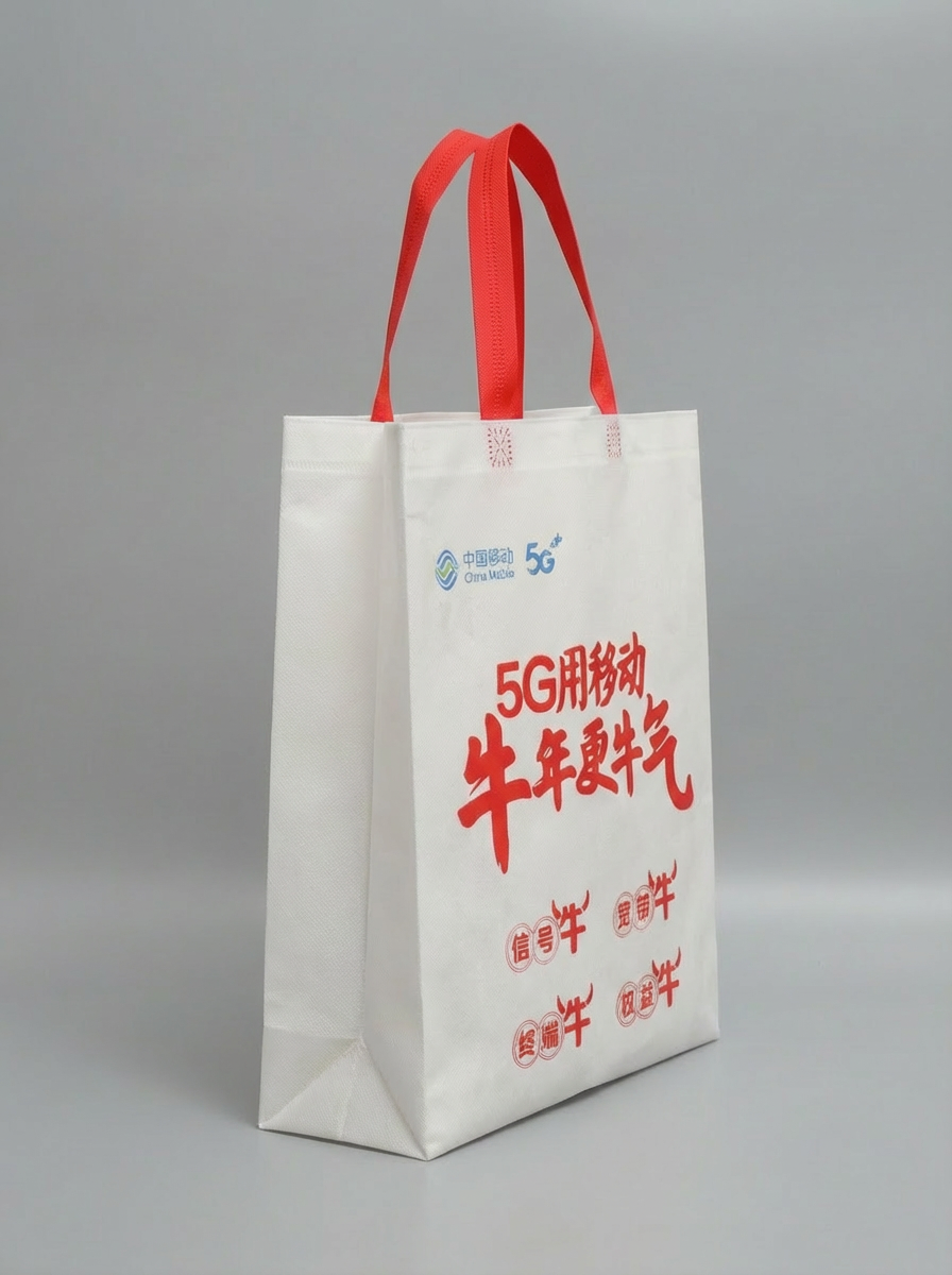 白红配色中国移动广告无纺布袋